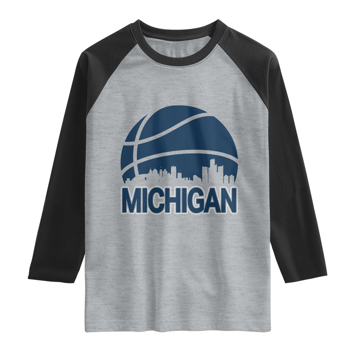 Vintage Urban Michigan Skyline Raglan Shirt Gift For Basketball Fan