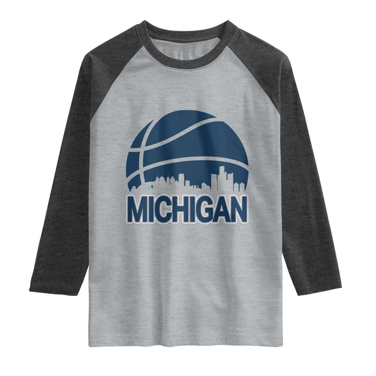 Vintage Urban Michigan Skyline Raglan Shirt Gift For Basketball Fan