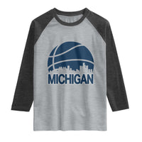 Vintage Urban Michigan Skyline Raglan Shirt Gift For Basketball Fan