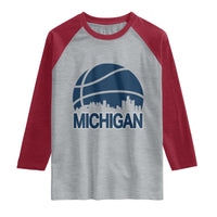 Vintage Urban Michigan Skyline Raglan Shirt Gift For Basketball Fan