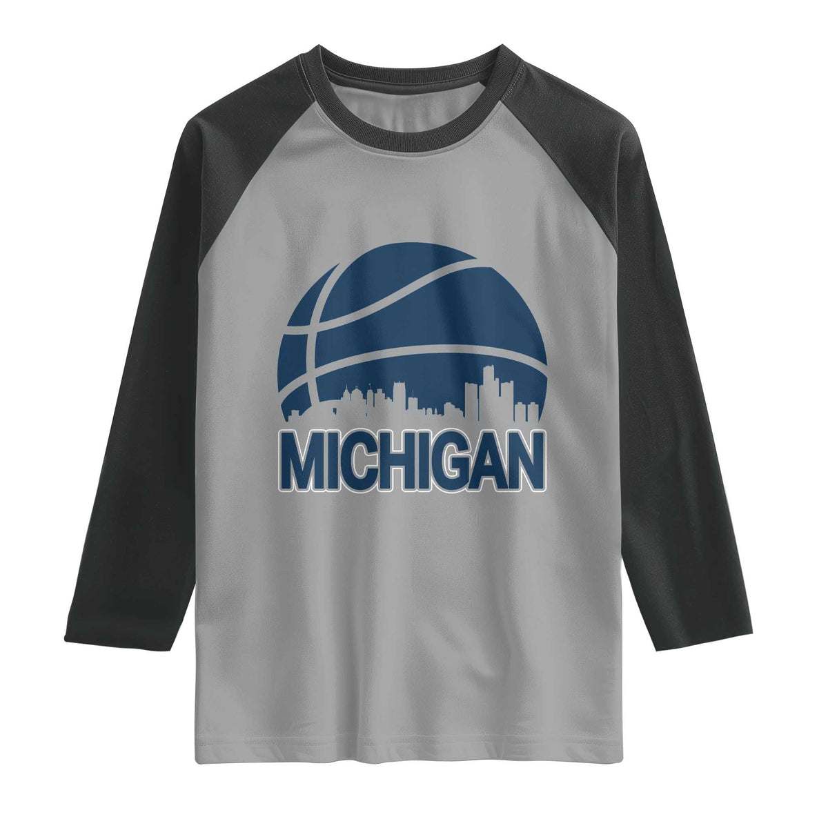 Vintage Urban Michigan Skyline Raglan Shirt Gift For Basketball Fan