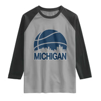 Vintage Urban Michigan Skyline Raglan Shirt Gift For Basketball Fan