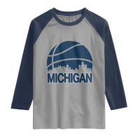 Vintage Urban Michigan Skyline Raglan Shirt Gift For Basketball Fan