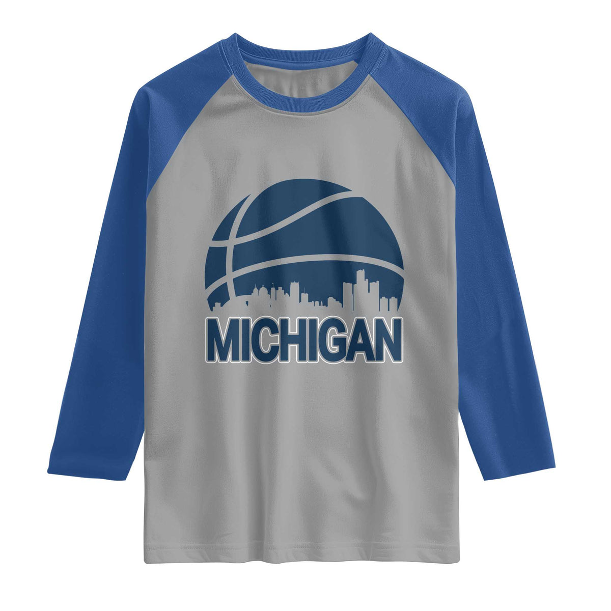 Vintage Urban Michigan Skyline Raglan Shirt Gift For Basketball Fan