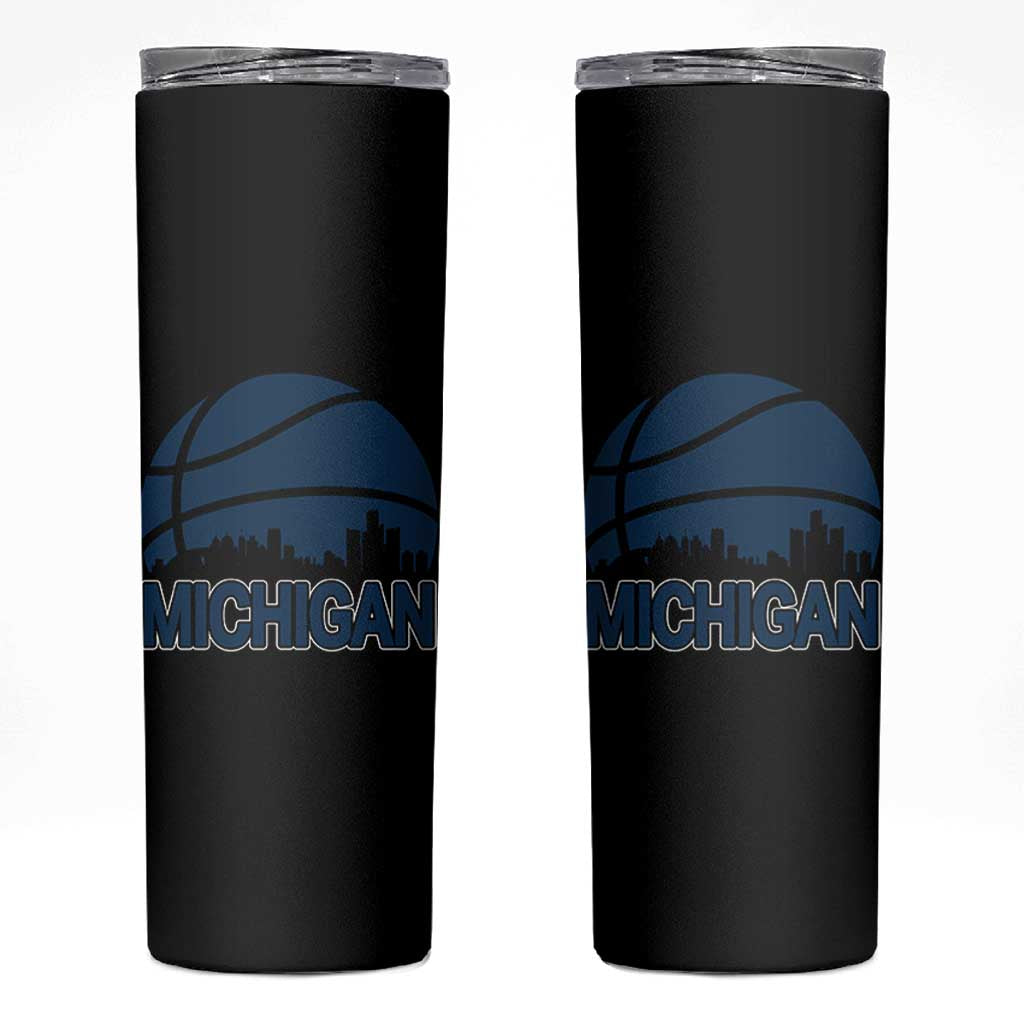 Vintage Urban Michigan Skyline Skinny Tumbler Gift For Basketball Fan