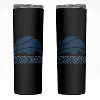 Vintage Urban Michigan Skyline Skinny Tumbler Gift For Basketball Fan