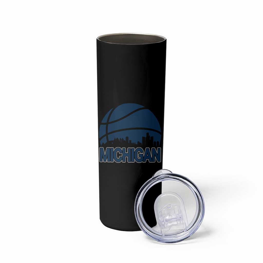 Vintage Urban Michigan Skyline Skinny Tumbler Gift For Basketball Fan