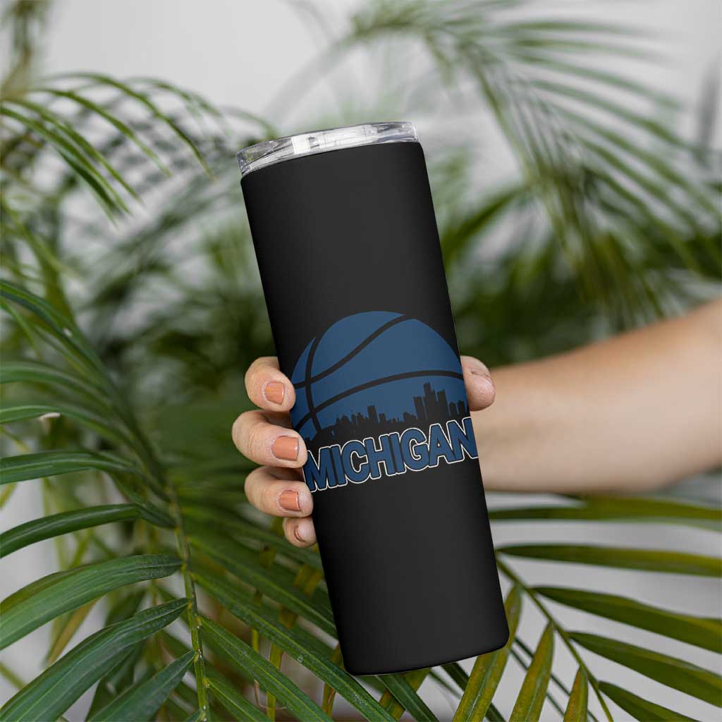 Vintage Urban Michigan Skyline Skinny Tumbler Gift For Basketball Fan
