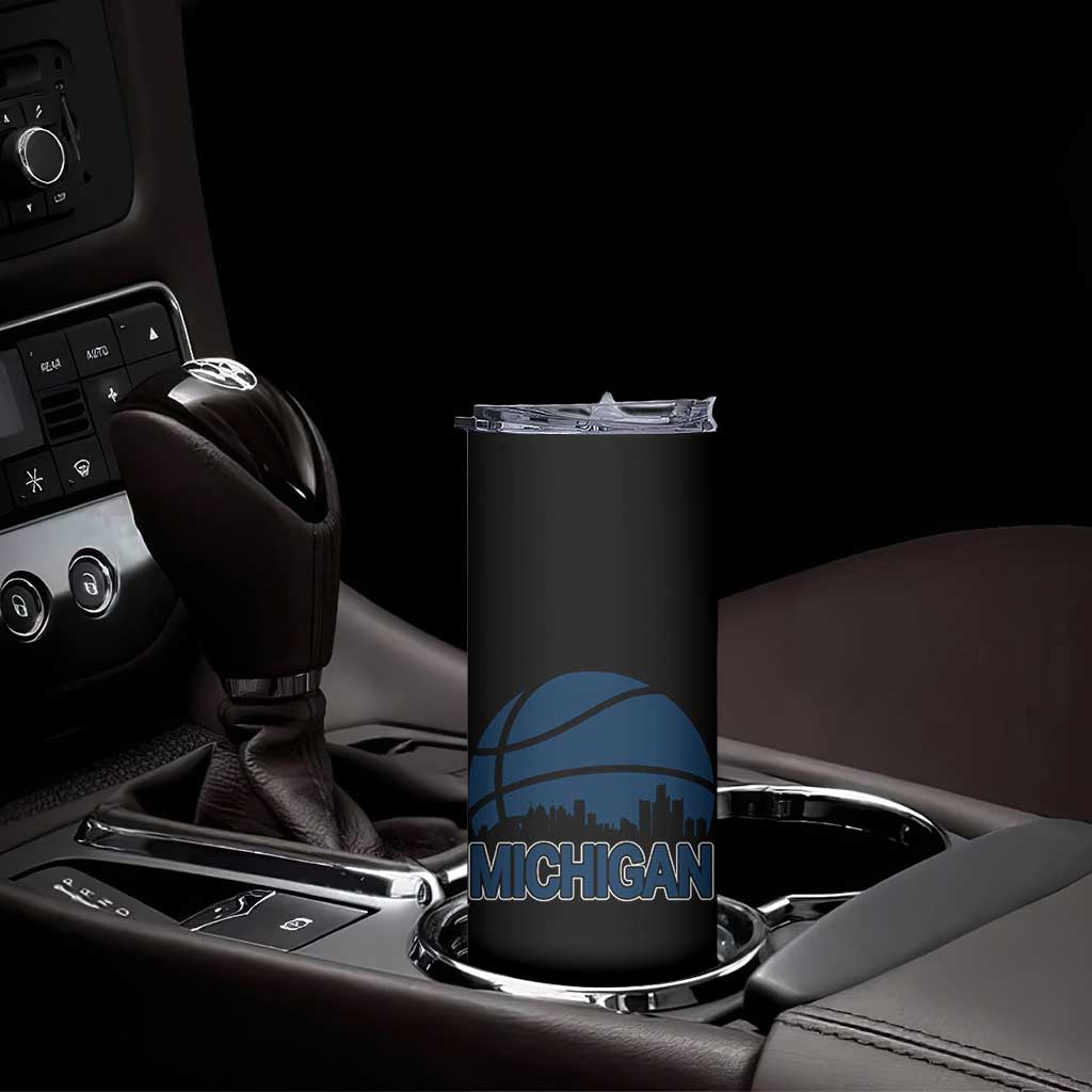 Vintage Urban Michigan Skyline Skinny Tumbler Gift For Basketball Fan