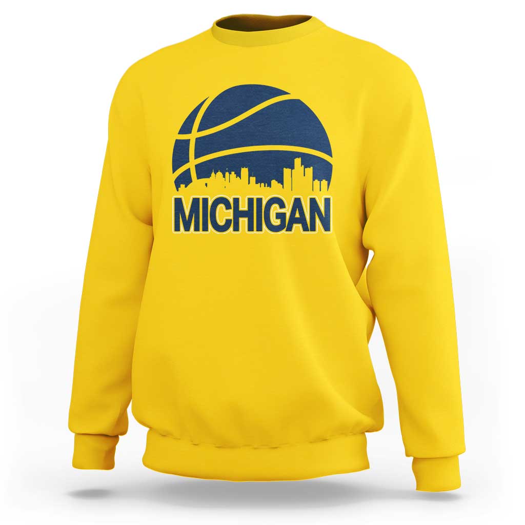Vintage Urban Michigan Skyline Sweatshirt Gift For Basketball Fan