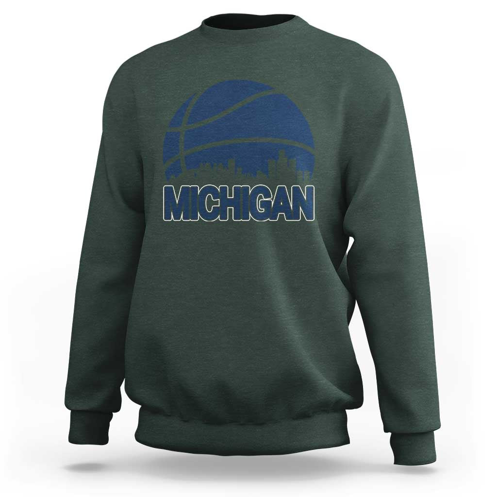 Vintage Urban Michigan Skyline Sweatshirt Gift For Basketball Fan
