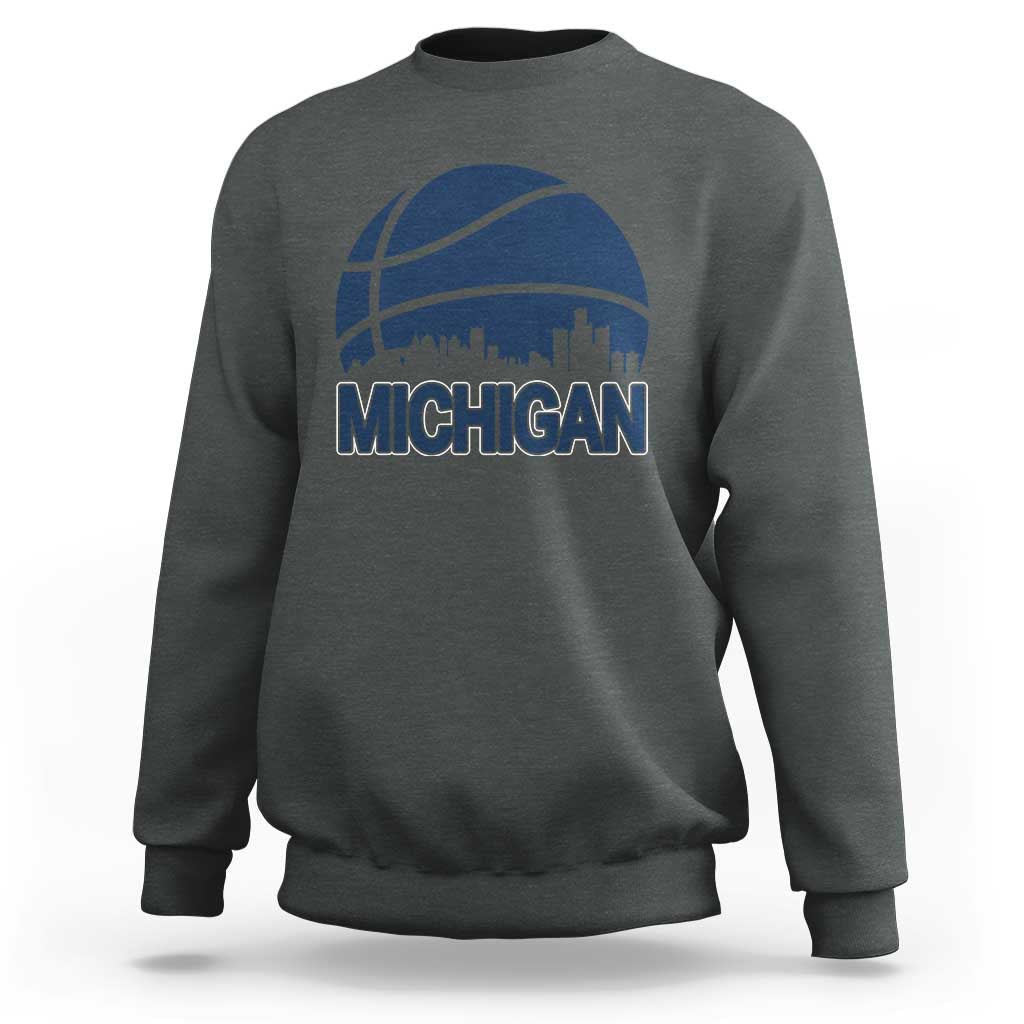 Vintage Urban Michigan Skyline Sweatshirt Gift For Basketball Fan