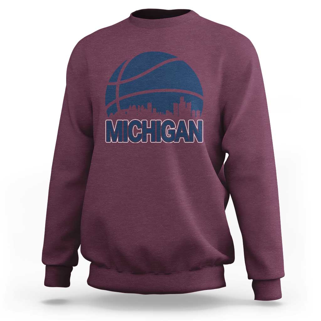 Vintage Urban Michigan Skyline Sweatshirt Gift For Basketball Fan