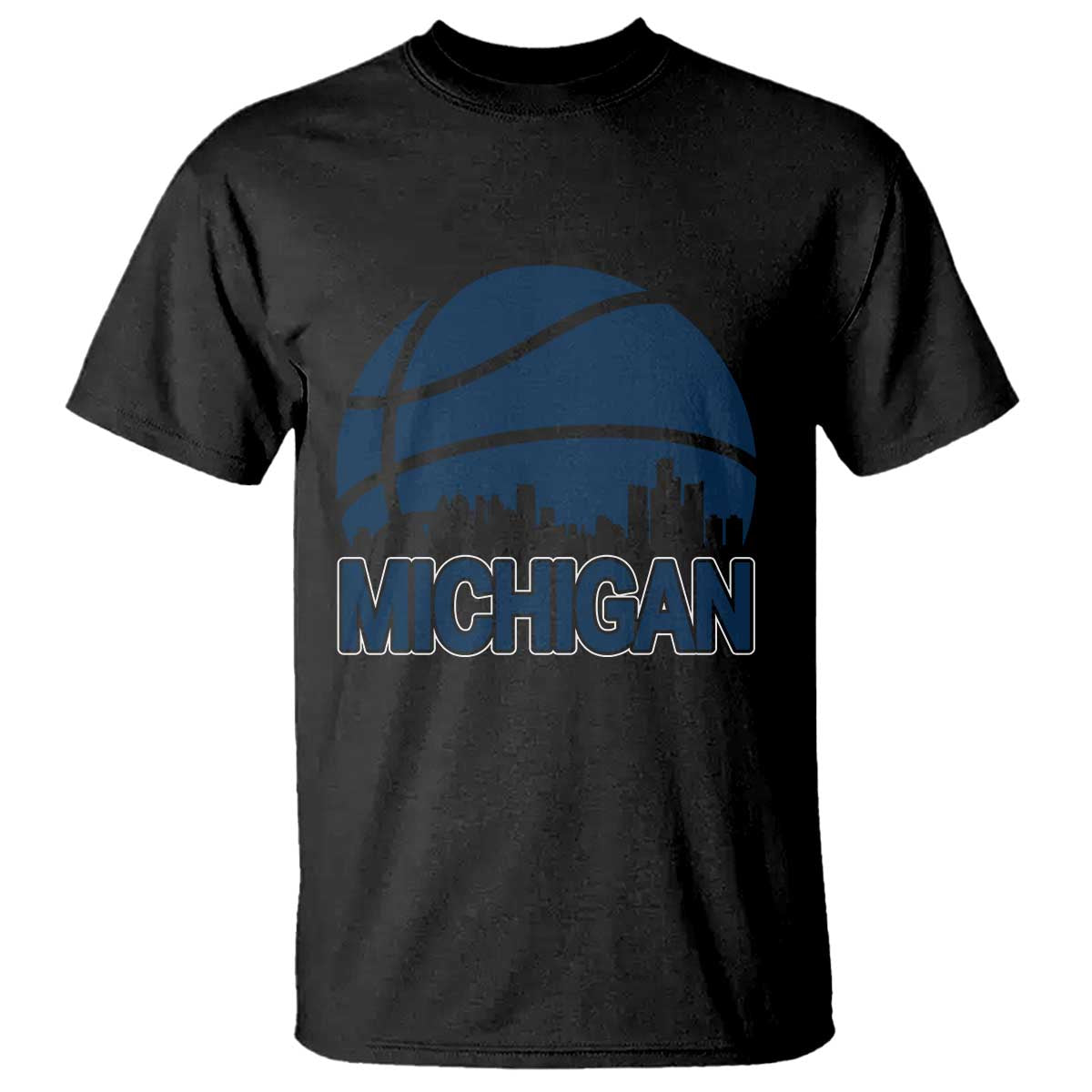 Vintage Urban Michigan Skyline T Shirt Gift For Basketball Fan