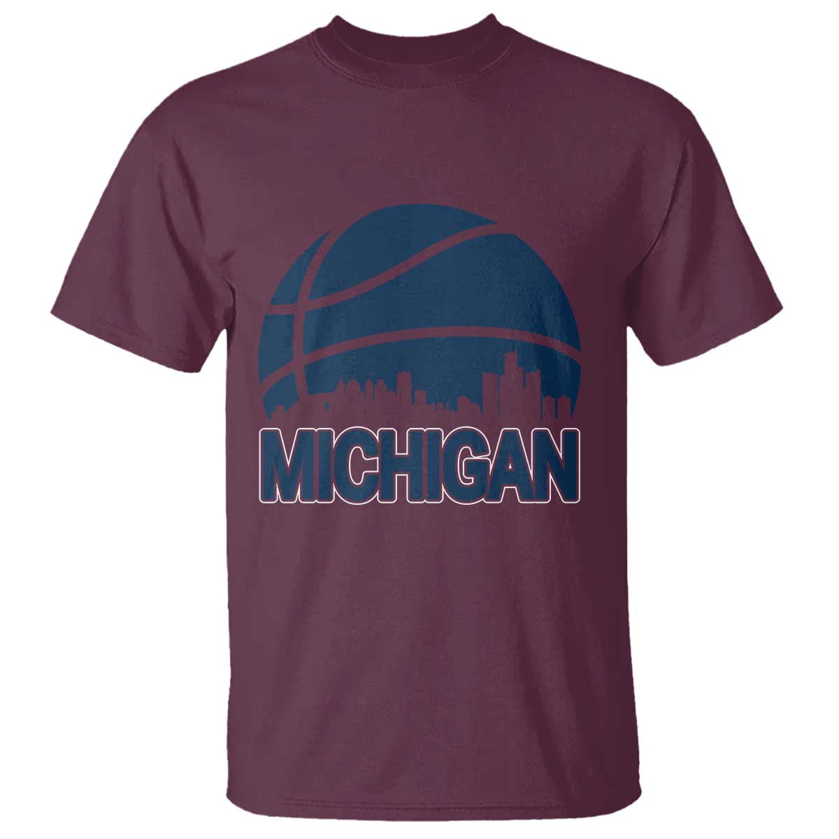 Vintage Urban Michigan Skyline T Shirt Gift For Basketball Fan