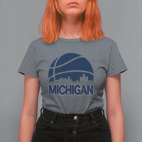 Vintage Urban Michigan Skyline T Shirt For Women Gift For Basketball Fan