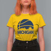 Vintage Urban Michigan Skyline T Shirt For Women Gift For Basketball Fan