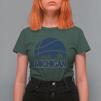 Vintage Urban Michigan Skyline T Shirt For Women Gift For Basketball Fan