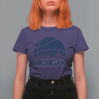 Vintage Urban Michigan Skyline T Shirt For Women Gift For Basketball Fan