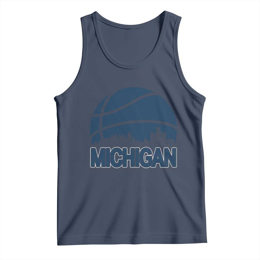Vintage Urban Michigan Skyline Tank Top Gift For Basketball Fan