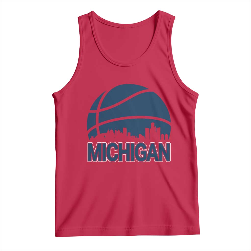 Vintage Urban Michigan Skyline Tank Top Gift For Basketball Fan