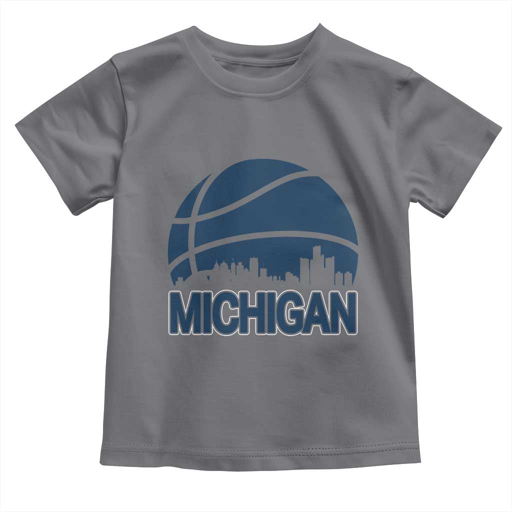 Vintage Urban Michigan Skyline Toddler T Shirt Gift For Basketball Fan