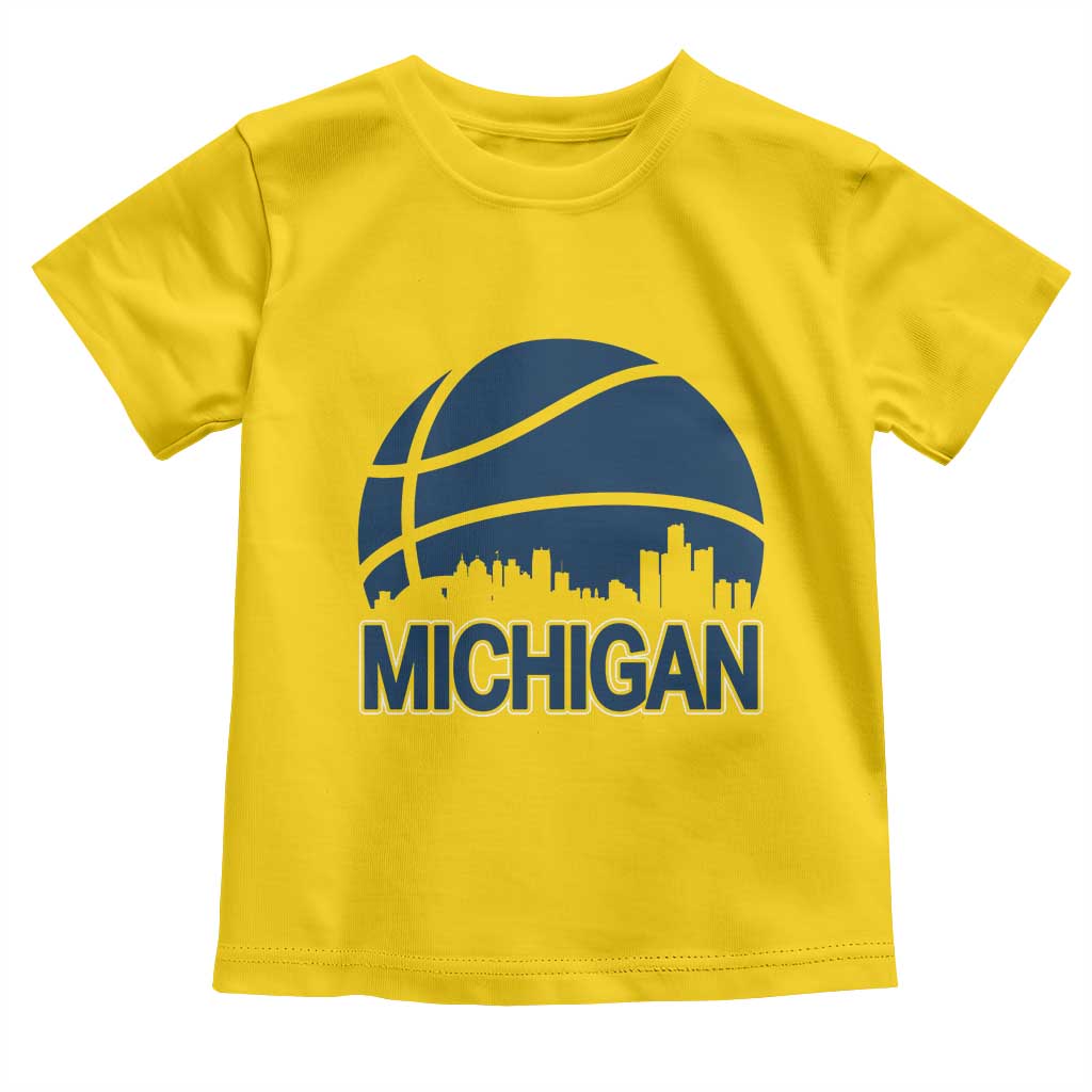 Vintage Urban Michigan Skyline Toddler T Shirt Gift For Basketball Fan
