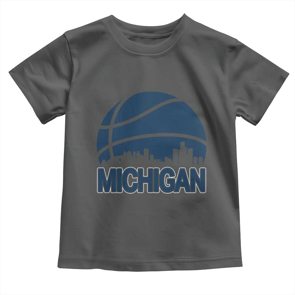 Vintage Urban Michigan Skyline Toddler T Shirt Gift For Basketball Fan