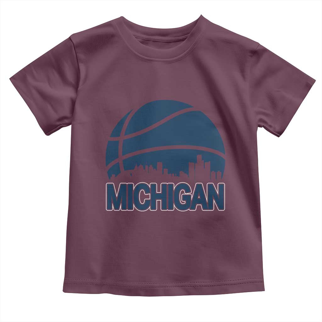 Vintage Urban Michigan Skyline Toddler T Shirt Gift For Basketball Fan