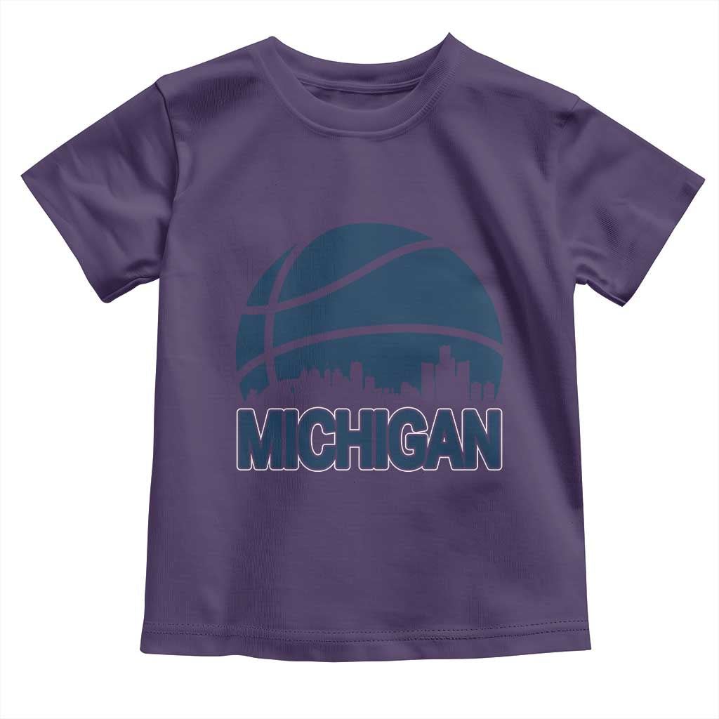 Vintage Urban Michigan Skyline Toddler T Shirt Gift For Basketball Fan