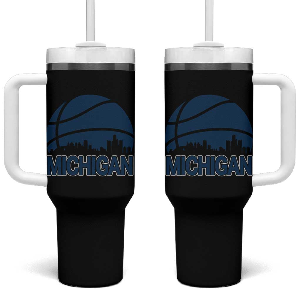 Vintage Urban Michigan Skyline Tumbler With Handle Gift For Basketball Fan
