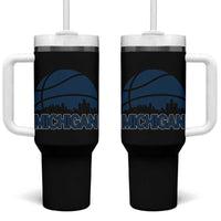 Vintage Urban Michigan Skyline Tumbler With Handle Gift For Basketball Fan