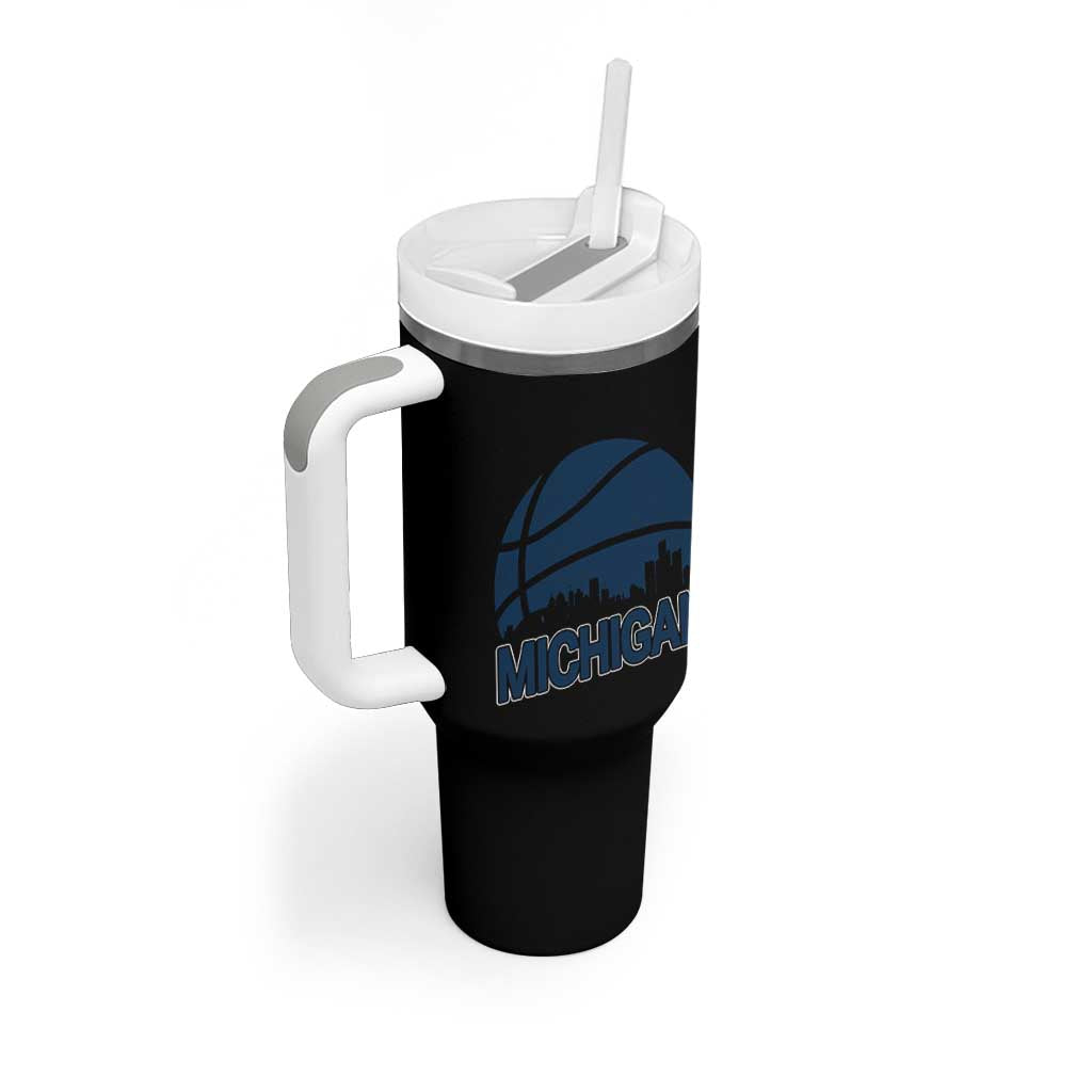 Vintage Urban Michigan Skyline Tumbler With Handle Gift For Basketball Fan