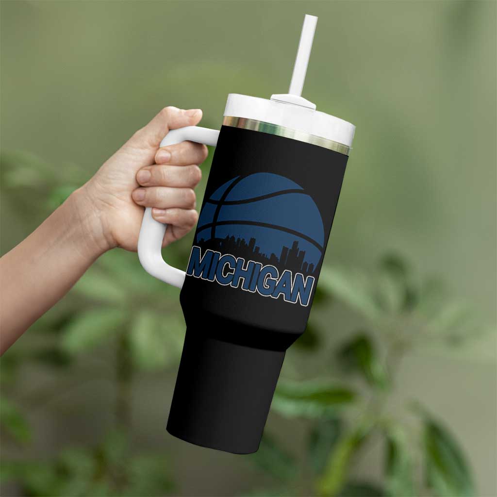 Vintage Urban Michigan Skyline Tumbler With Handle Gift For Basketball Fan