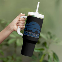 Vintage Urban Michigan Skyline Tumbler With Handle Gift For Basketball Fan