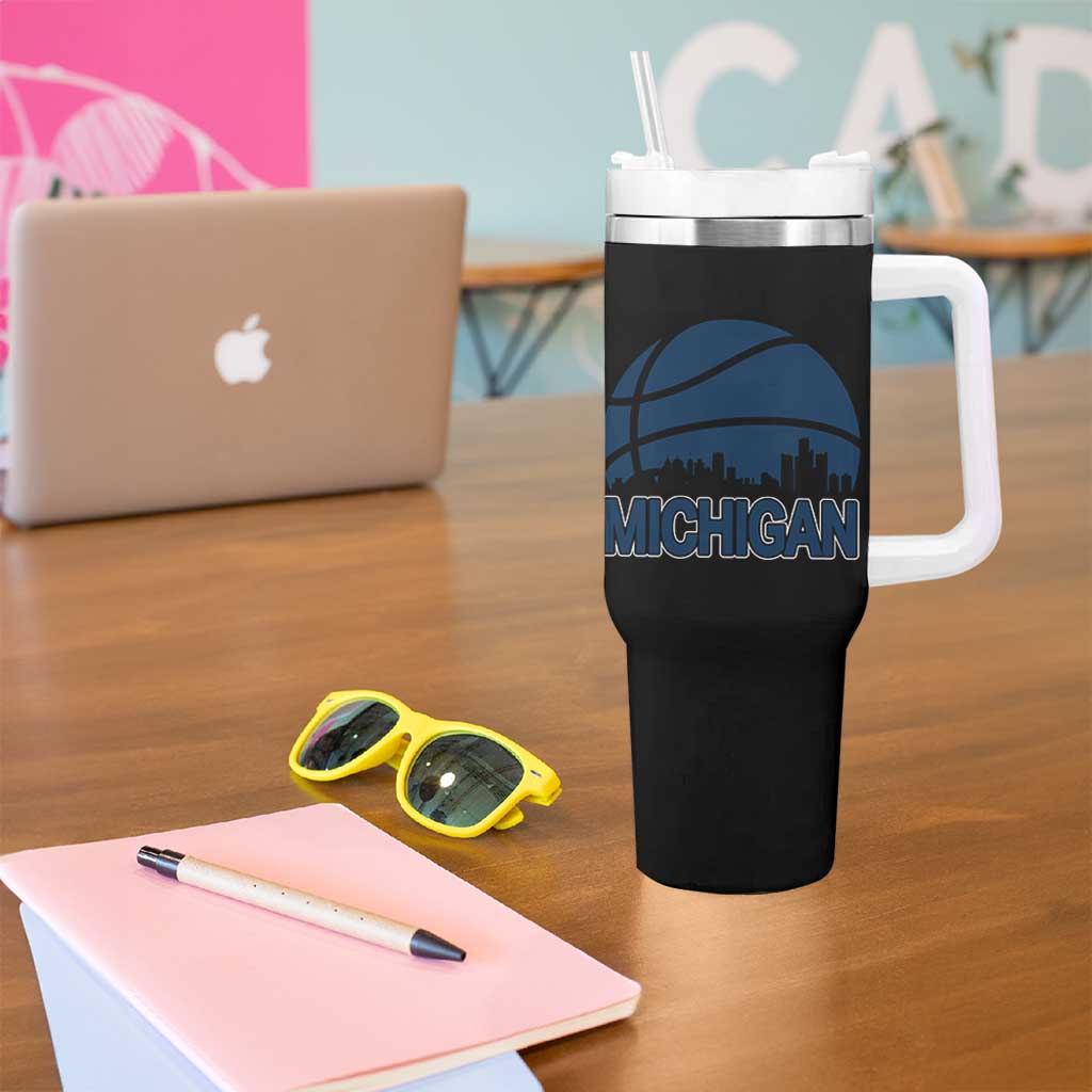 Vintage Urban Michigan Skyline Tumbler With Handle Gift For Basketball Fan