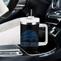 Vintage Urban Michigan Skyline Tumbler With Handle Gift For Basketball Fan