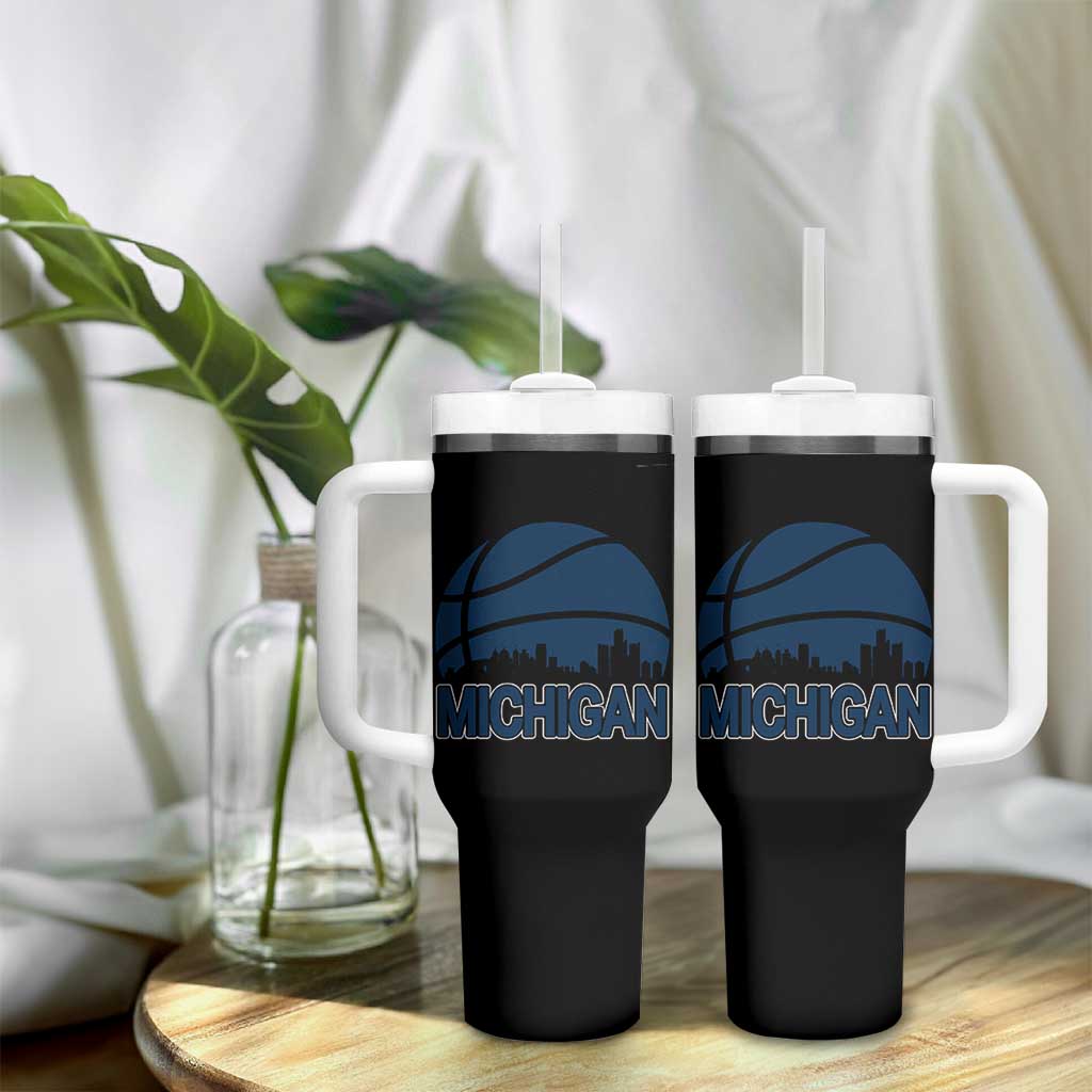 Vintage Urban Michigan Skyline Tumbler With Handle Gift For Basketball Fan
