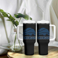 Vintage Urban Michigan Skyline Tumbler With Handle Gift For Basketball Fan