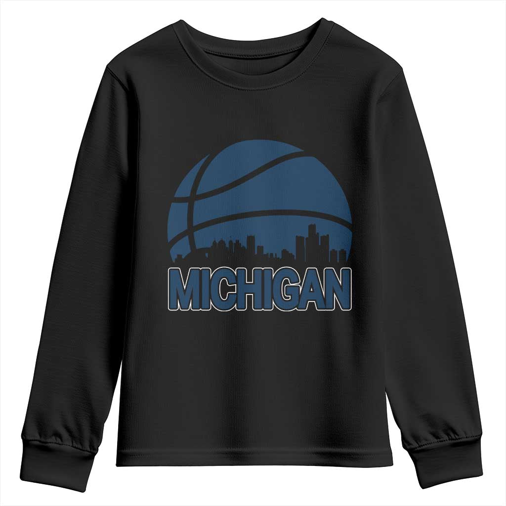 Vintage Urban Michigan Skyline Youth Sweatshirt Gift For Basketball Fan
