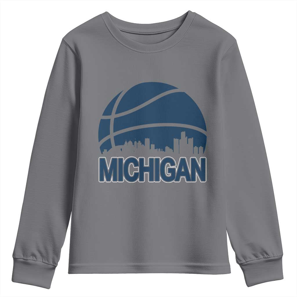 Vintage Urban Michigan Skyline Youth Sweatshirt Gift For Basketball Fan