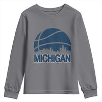 Vintage Urban Michigan Skyline Youth Sweatshirt Gift For Basketball Fan