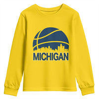 Vintage Urban Michigan Skyline Youth Sweatshirt Gift For Basketball Fan