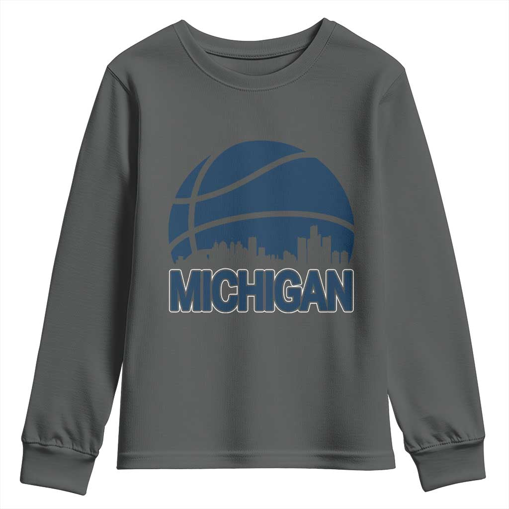 Vintage Urban Michigan Skyline Youth Sweatshirt Gift For Basketball Fan