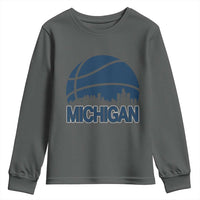 Vintage Urban Michigan Skyline Youth Sweatshirt Gift For Basketball Fan