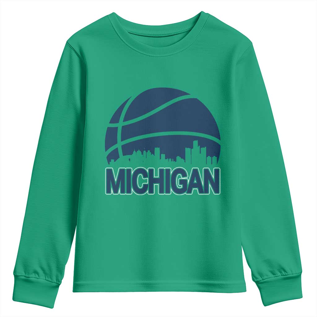 Vintage Urban Michigan Skyline Youth Sweatshirt Gift For Basketball Fan