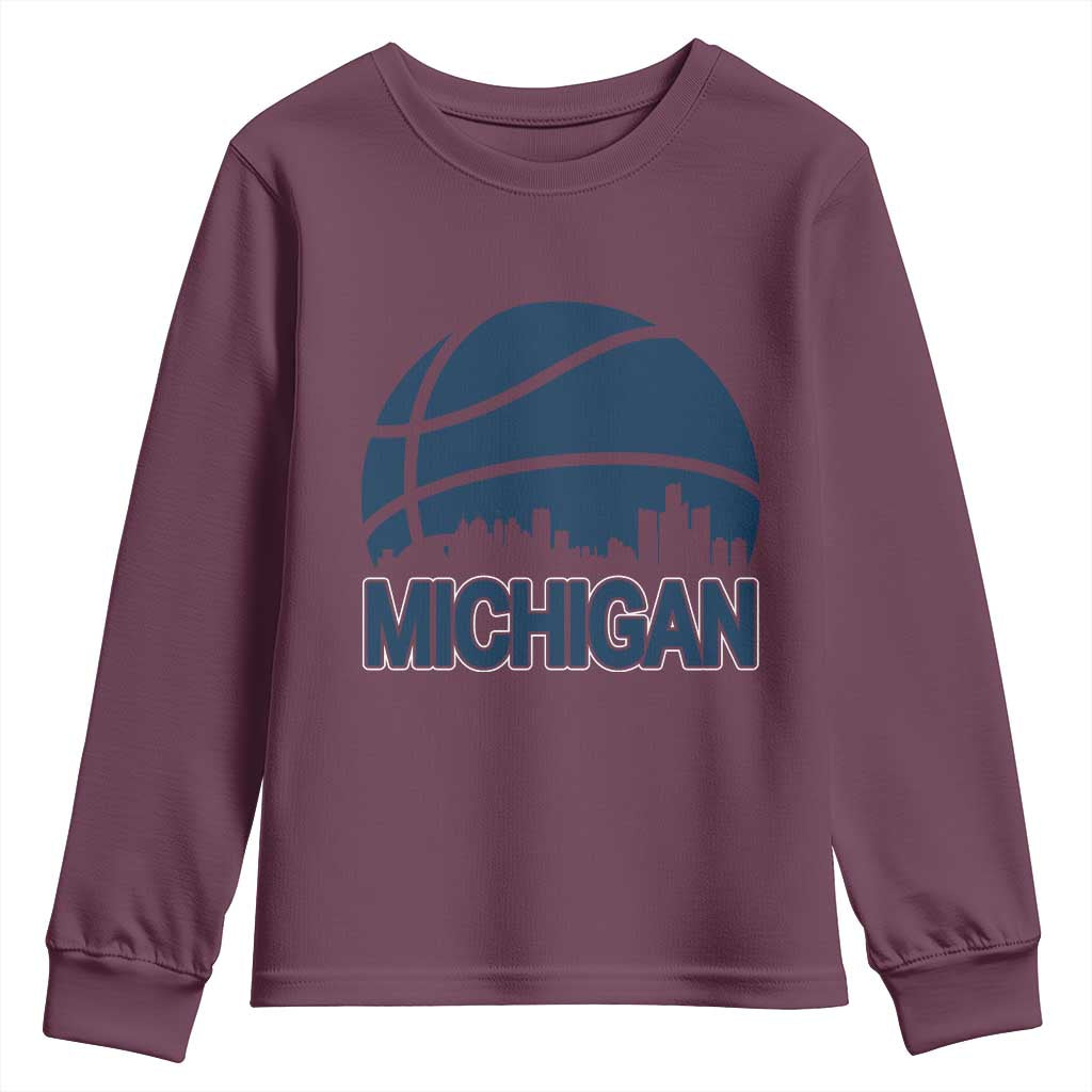 Vintage Urban Michigan Skyline Youth Sweatshirt Gift For Basketball Fan