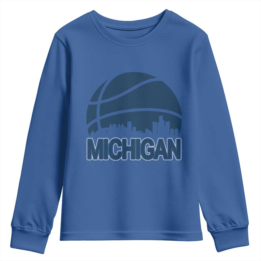 Vintage Urban Michigan Skyline Youth Sweatshirt Gift For Basketball Fan