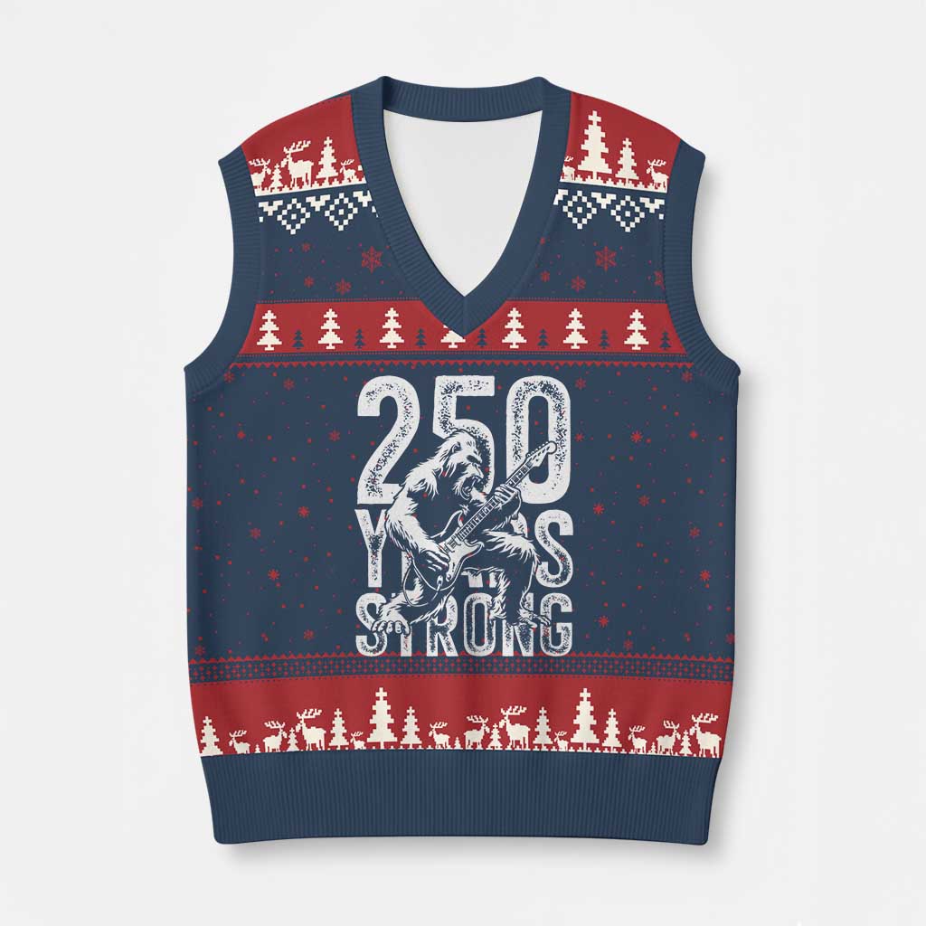 250 Years Strong Bigfoot Guitar V-Neck Knit Sweater Vest USA 250th Anniversary Gift