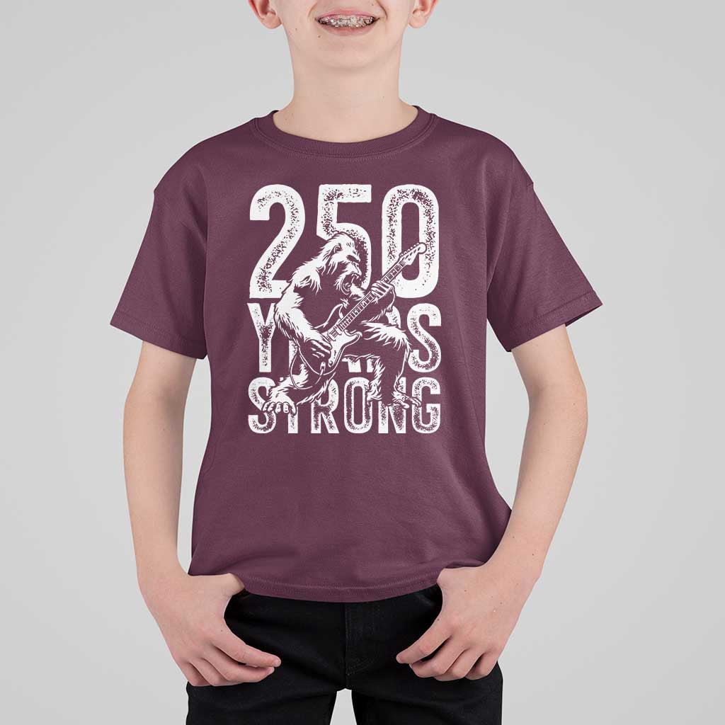 250 Years Strong Bigfoot Guitar T Shirt For Kid USA 250th Anniversary Gift